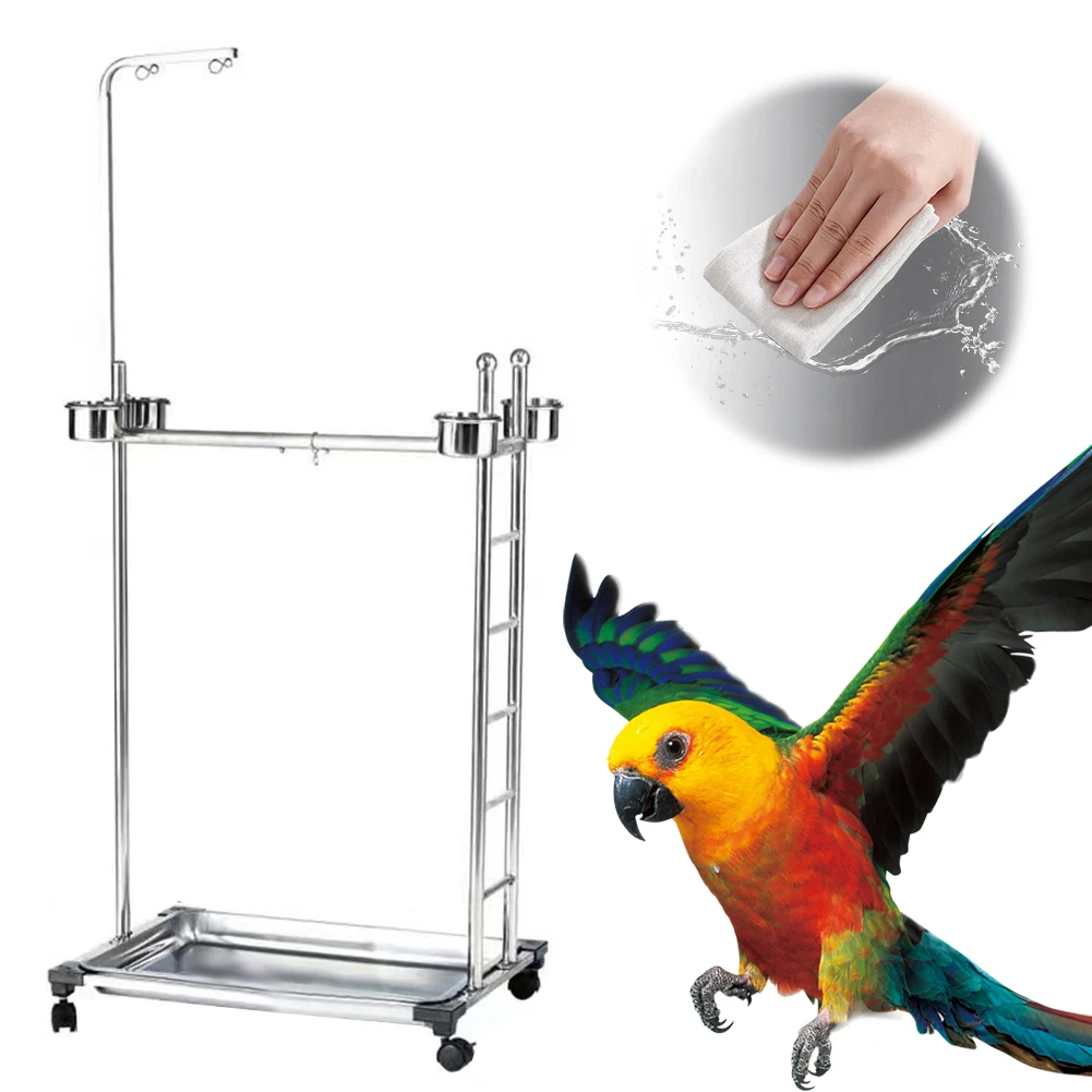 

Metal Parrot Stand with Wheels Parrot Perch Stainless Steel Large Bird Playstand Parrot Training Perch Stand for Parrot Bird