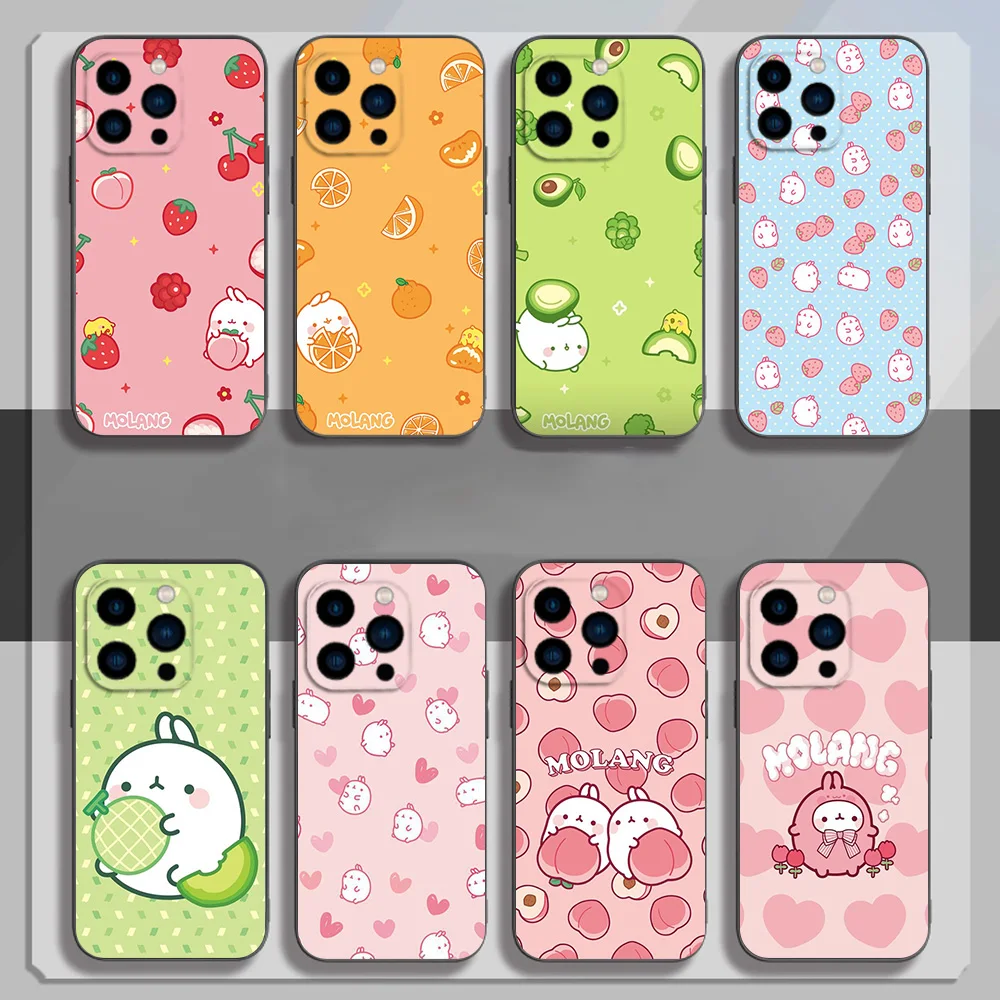 Cute M-Molangs Phone Case for iPhone 12 11 13 14 15 16 Max Pro Plus Black Soft Silicone Cover