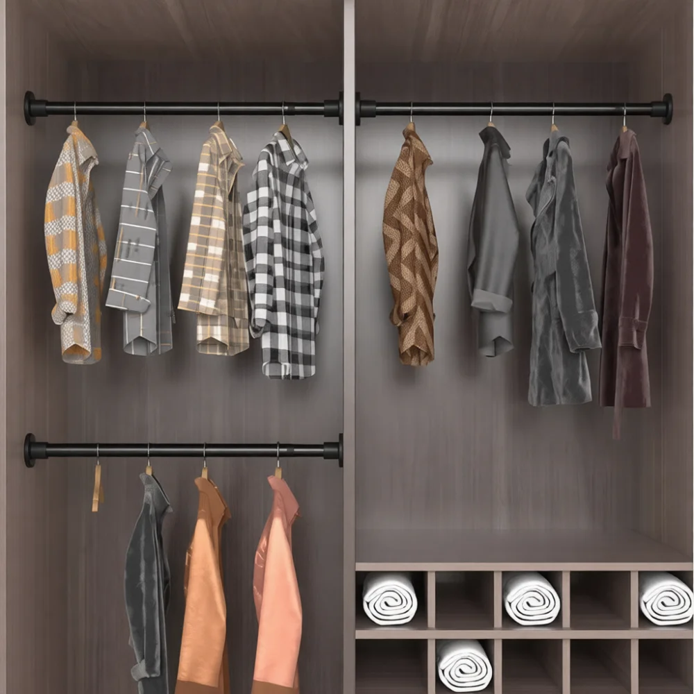 Telescopic Tension Rod Adjustable Window Curtain Pole No Drill Shower Rail Closet Wardrobe Clothes Hanger Storage System