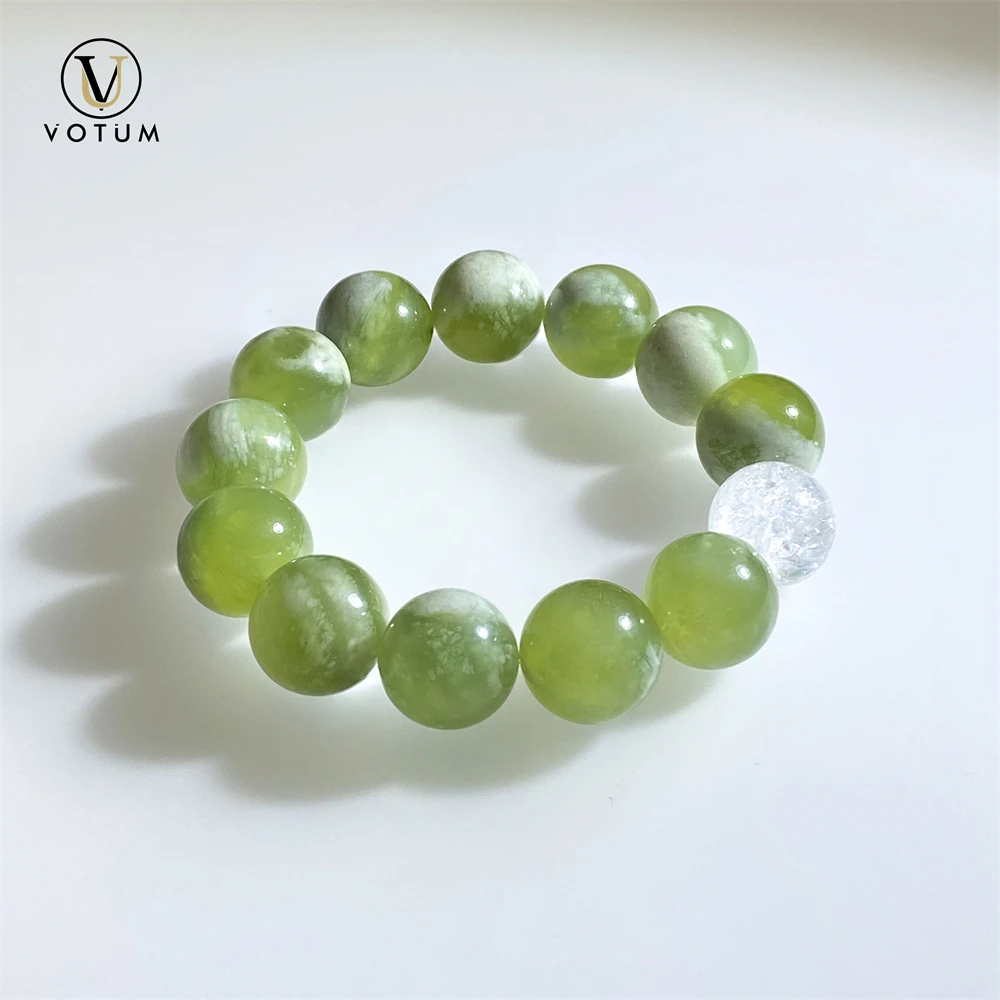 

Votum 14.5m Natural Serpentine Jade Bracelet for Man Women Genuine Green Stone Wealthy Crystal Quartz Beaded Bracelets Jewelry