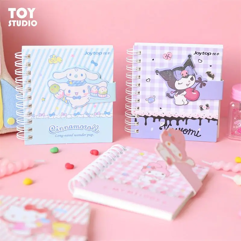 Sanrioed Kawaii Hellokittys My Melody Kuromi Anime Small Coil Book Magnetic Button Student Notebook 64 Sheets Mini Cute Portable