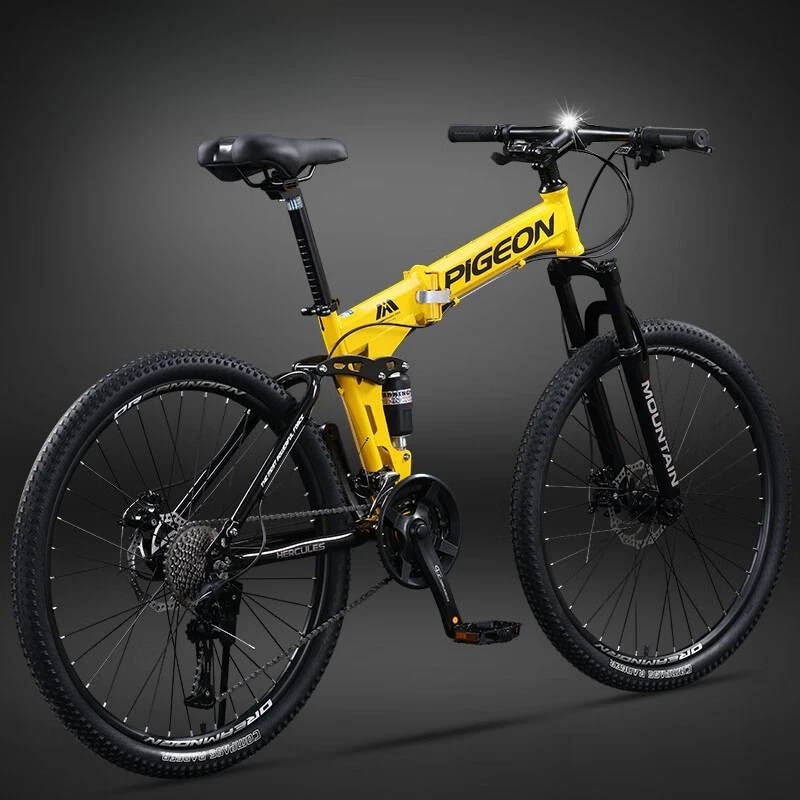 

Folding Mountain Bike 26 Inch 30 Speed Softtail Rear Suspension Adult Unisex Dual Disc Brakes Commuter Trail Trike Street Legal