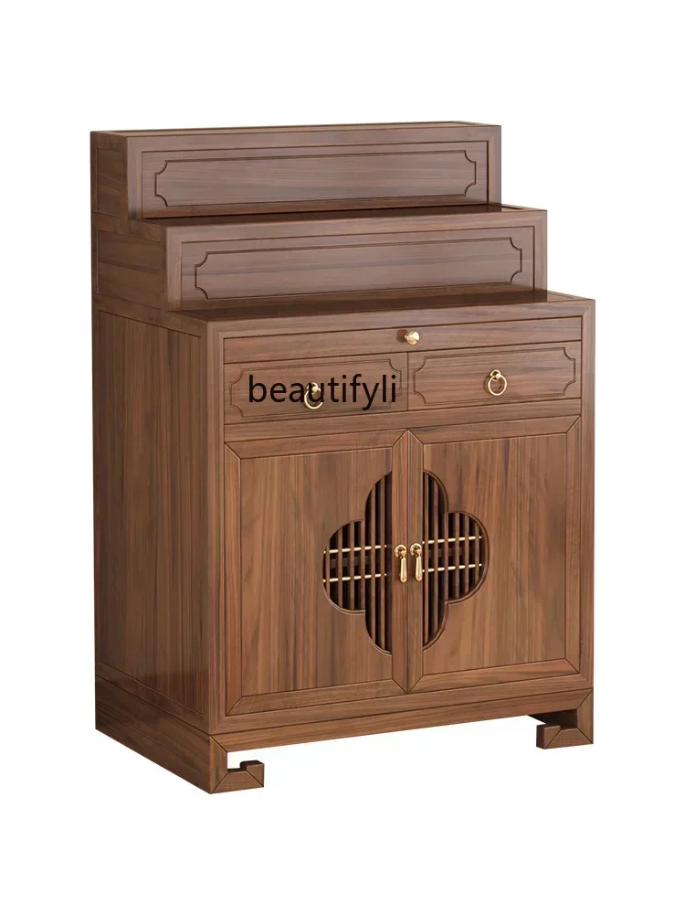

B6 lt Tibetan three-layer black walnut table household solid wood Buddha table Buddhist hall cabinet