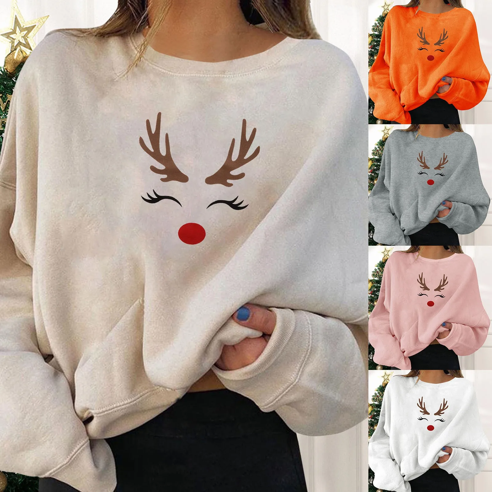 Christmas Sweatshirts Women'S Holiday Pullovers Graphic Print Crew Neck Long Sleeve Tops Casual Versatile Raglan Sweatshirts