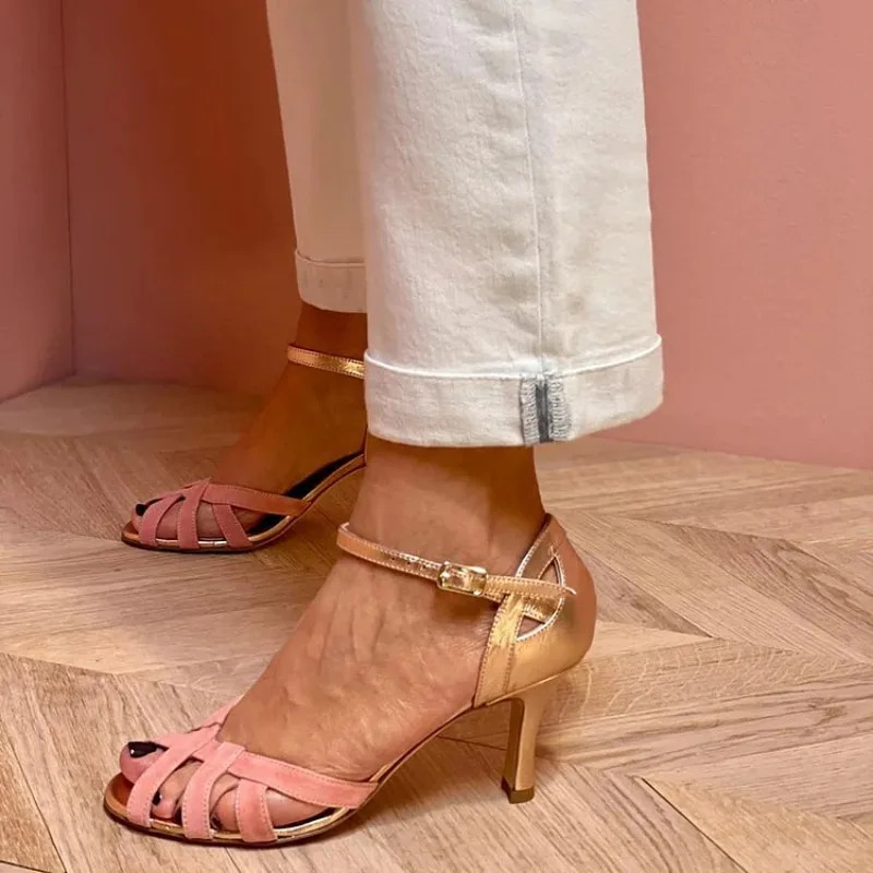 Summer Color Blocked High-heeled Sandals, Women's Plus Size Fashionable Color Blocked Bags and Sandals, Fishmouth Shoes Women view 2