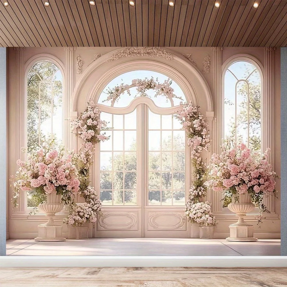 NONE Bannière de mariage élégante et romantique – Conception d'amour et de fleurs, fibre de polyester, parfaite pour le mariage