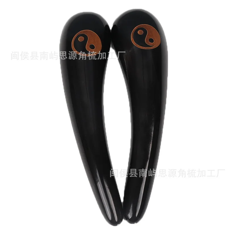 Natural Black Buffalo Horn Yin Yang Stick Acupuncture Massage Meridian Muscle Massage Stick Horn Massage Tool
