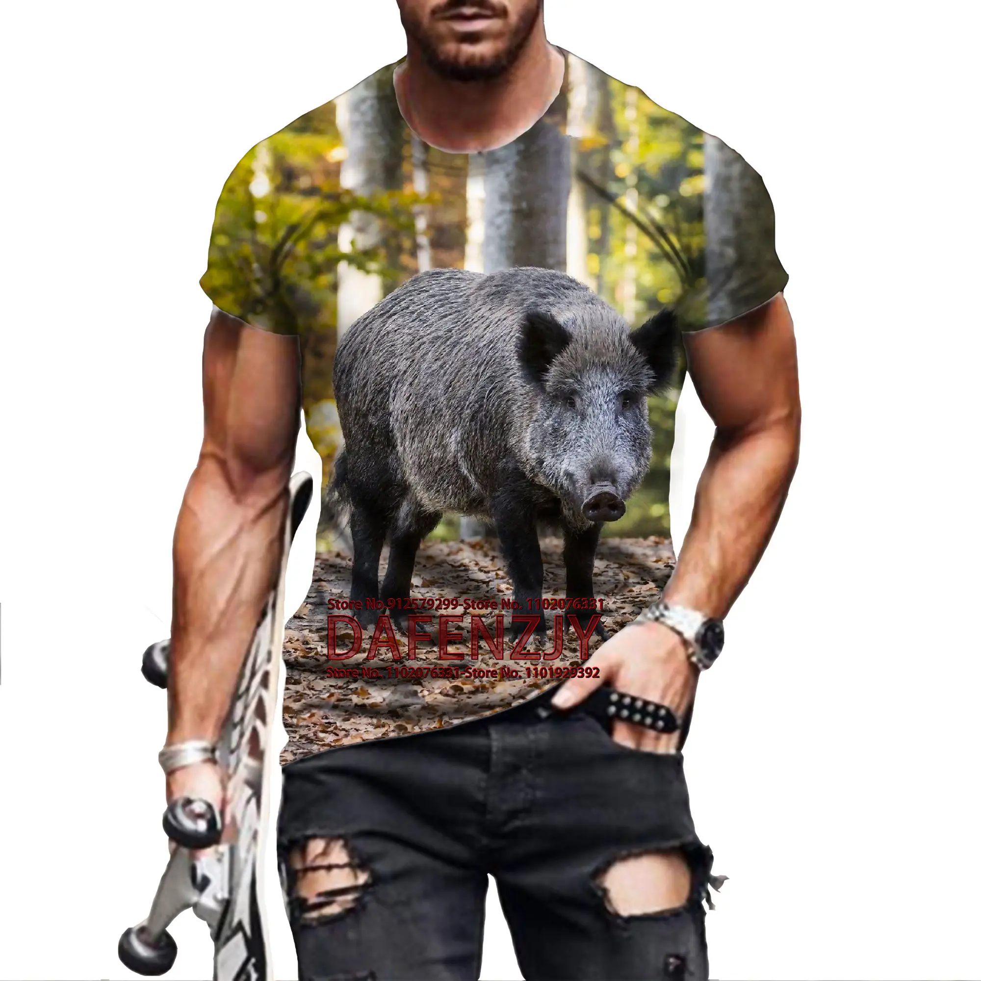 Personality Animals Wild Boar 3D T-shirt Summer Leisure Men's T-shirt Fashion Street Women's Pullover Short Sleeve Jacket