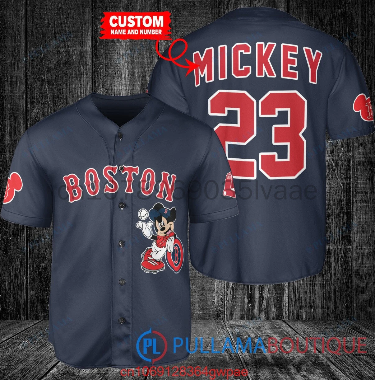 Mickey Mouse Boston Red Sox Baseball Jersey Uniform T-Shirt Customized Name Disney Baseball Jersey Men\'s and Women\'s Tops Shirts