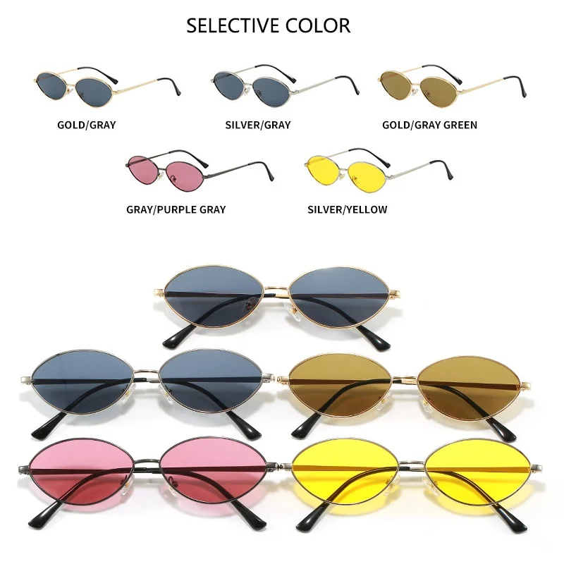 الرجعية القط العين امرأة النظارات الشمسية للنساء العلامة التجارية تصميم البيضاوي تتجه نظارات شمسية ظلال مكبرة الرجال إطار معدني خمر النظارات