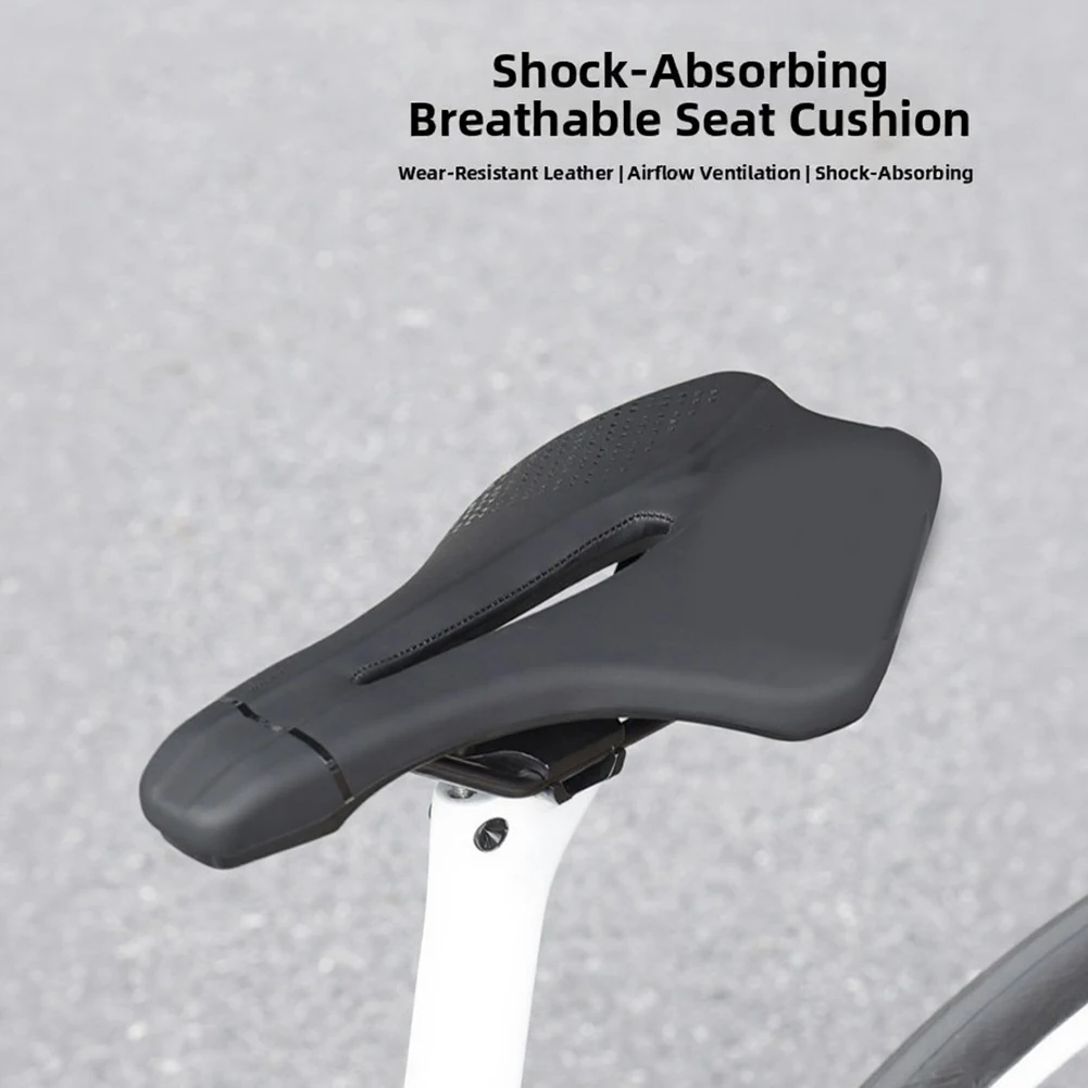 Black PU Leather Shock Absorbing Bicycle Saddle Breathable Anti Slip Cycling Seat Cushion For Mountain Road Bike Accessories