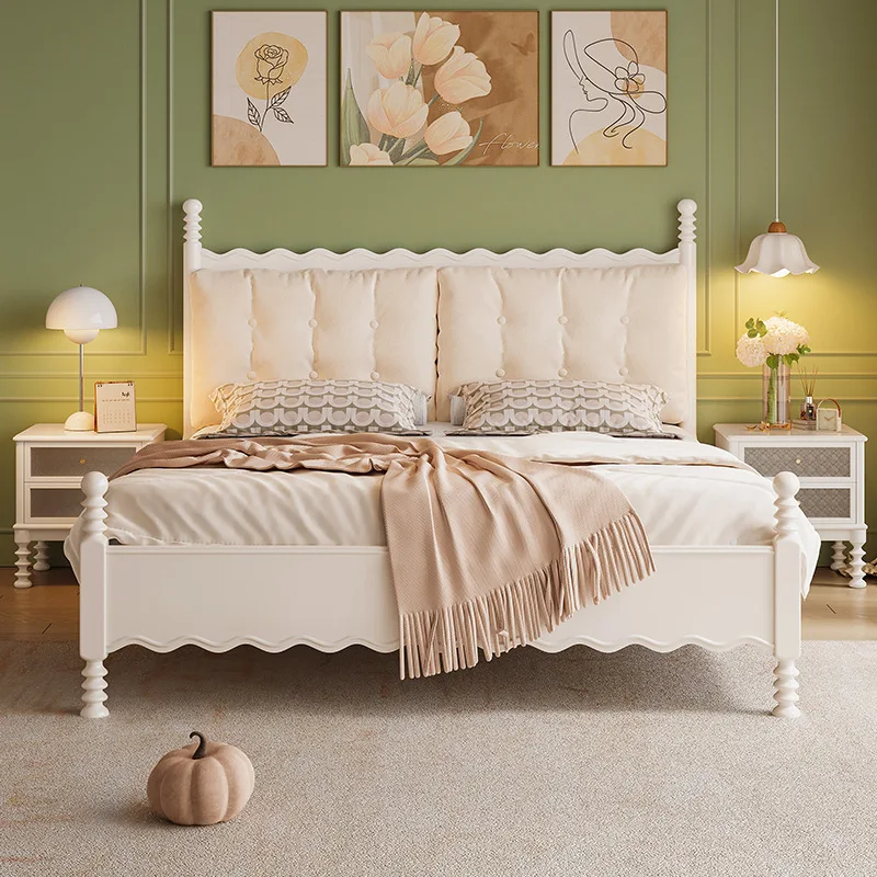 Solid wood soft bed 1.5 meters single bed frame master bedroom 1.8 meters double white princess bed
