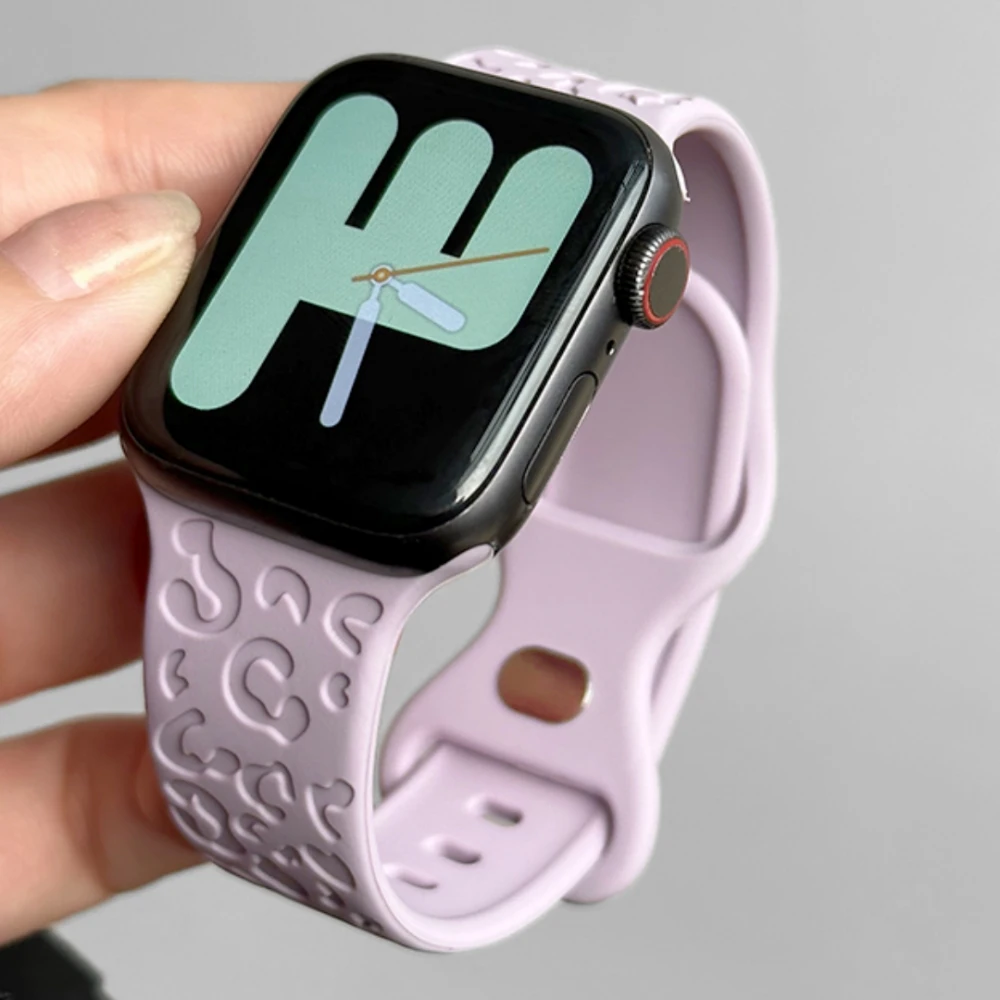 Cute 3D Leopard Prints Silicone Band Loop For Apple Watch 45mm 41 40 44 42 38mm Lovely Soft Sports Strap For Series 9 8 7 6 5