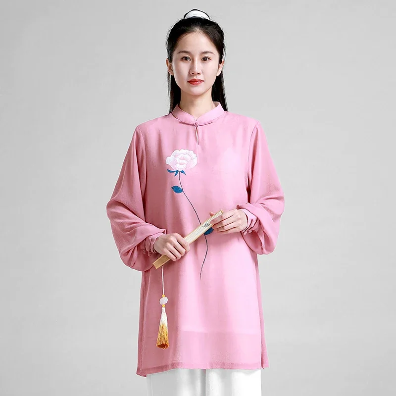 Wushu Clothing Martial Art Uniform Kung Fu Dress Tai Chi Clothes Women Girl Kun Master Hand-painted Pink 2023 New Style