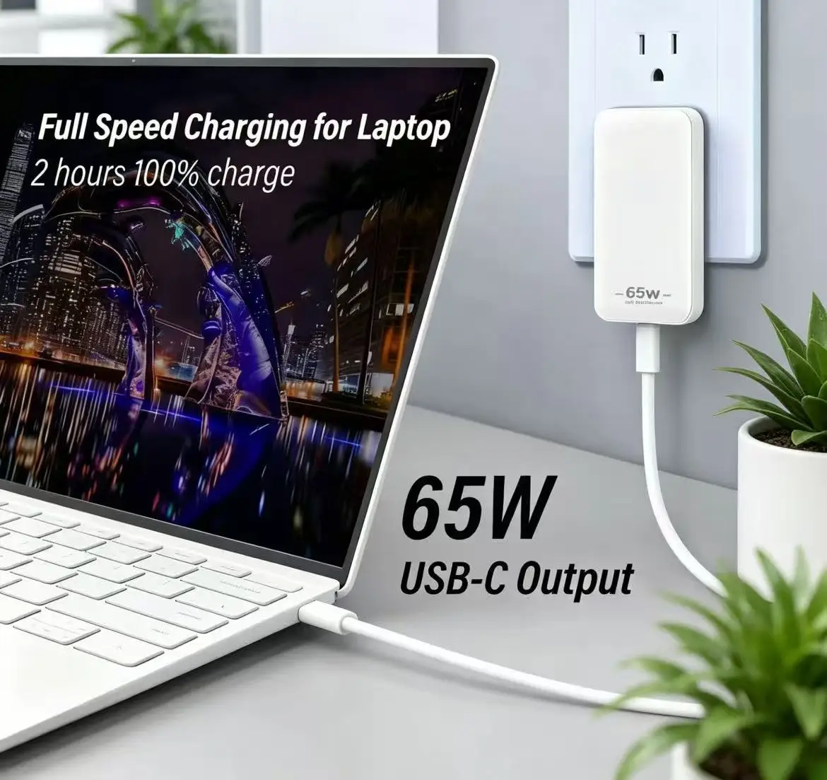 65W USB-C GaN Charger: Foldable US Plug, Detachable EU/UK/AU Plugs , Fast Charging for iPhone 15/14/13/12 Series, iPad, AirPods.