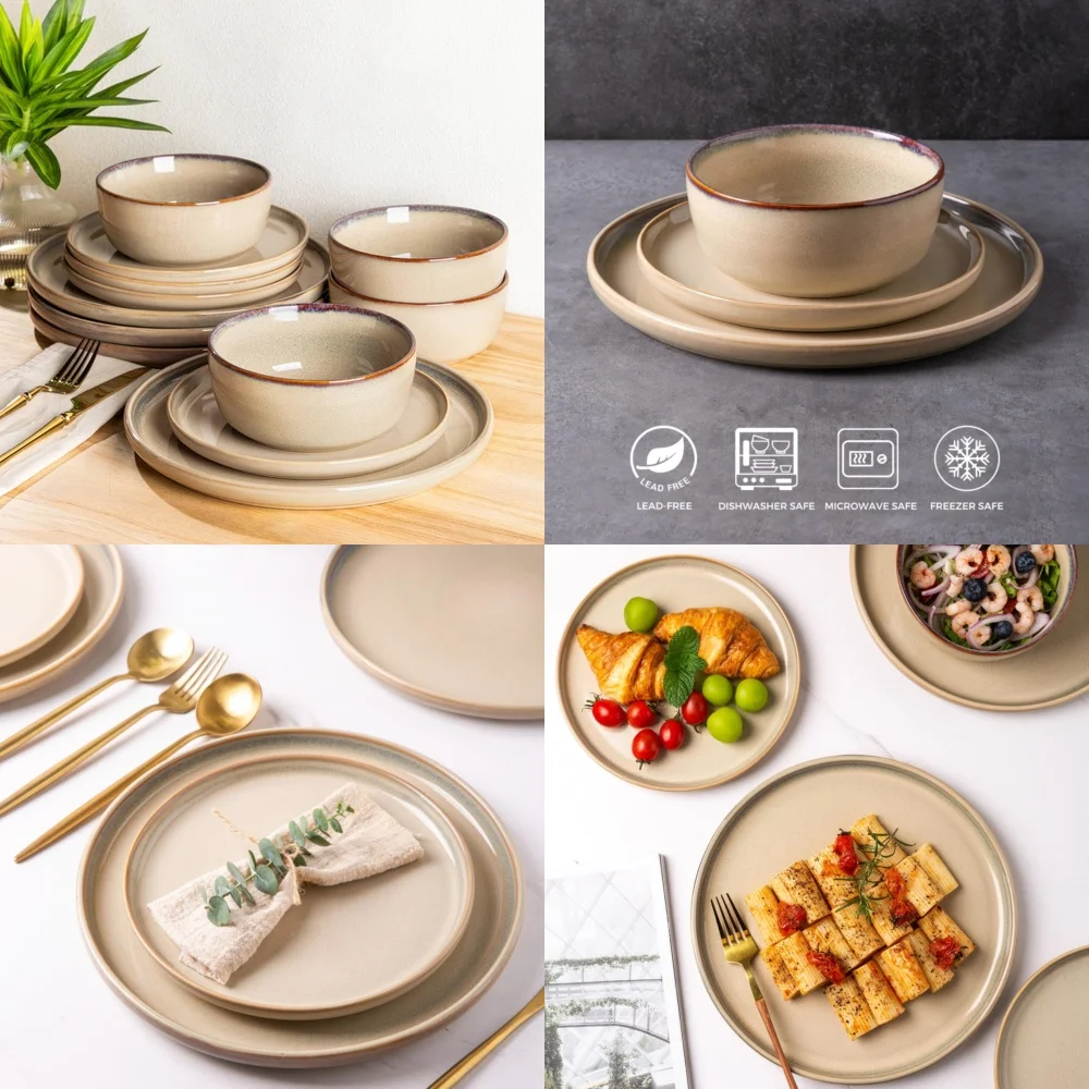 مجموعة أدوات مائدة سيراميك مجموعة أواني طعام من الخزف الحجري المستدير الممتاز أطباق وأطباق سيراميك مزججة تفاعلية لسطح الطاولة الحديثة #1