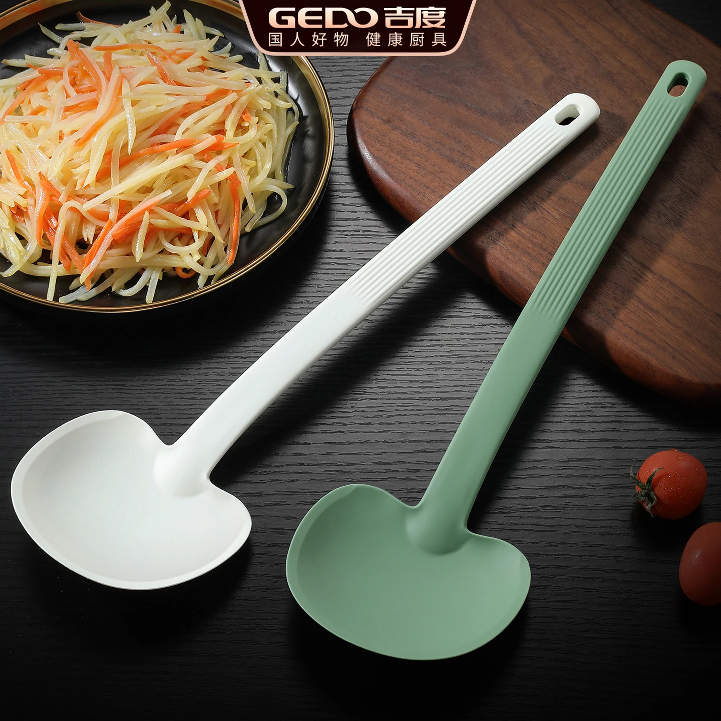 

GEDO Spatula and Scooper 2 in 1 Cookware Green and White Flexible Silicone and 430 Stainless Steel Shovel Patent Cooking Turner