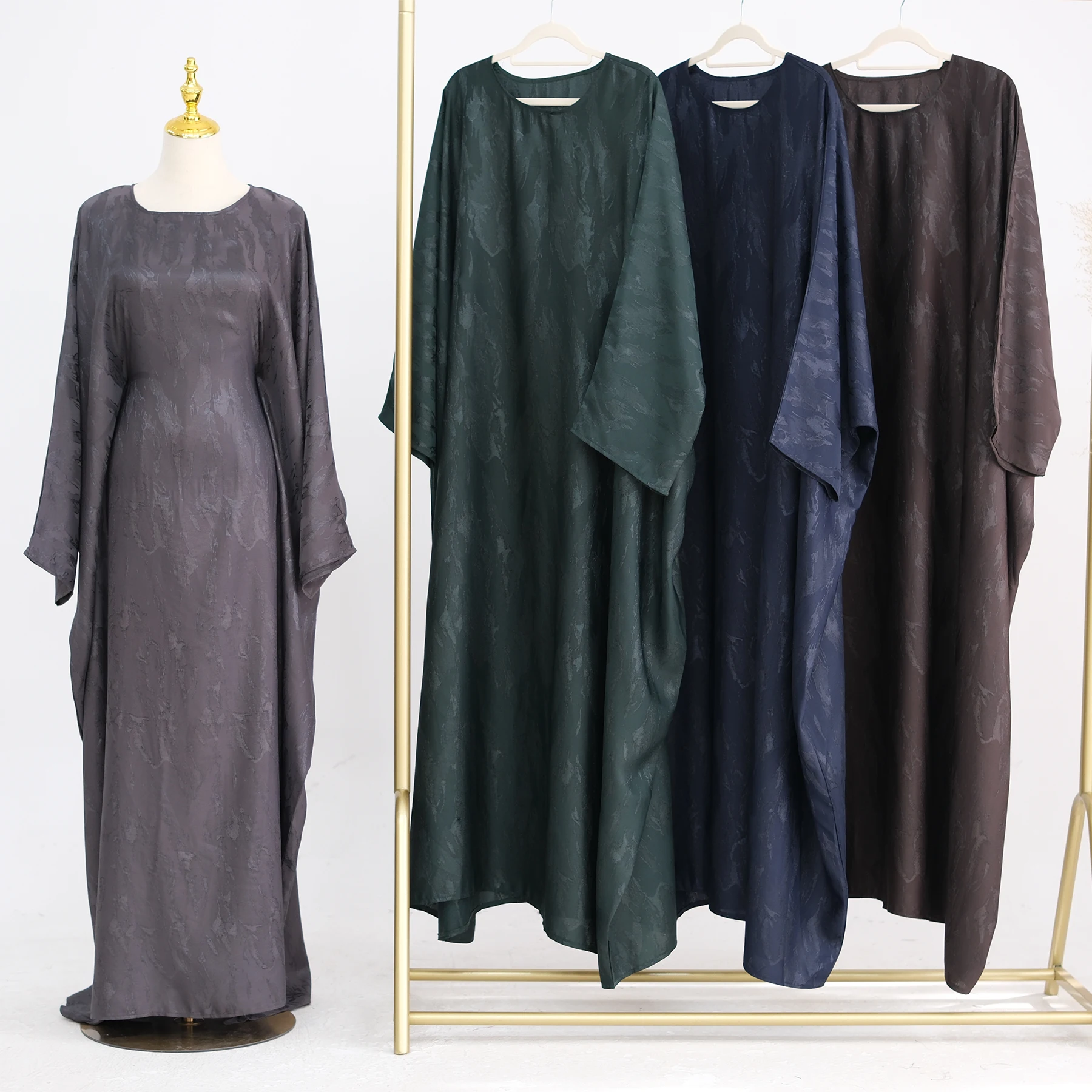 Extra-Loose-Fit Jacquard Satin Kaftan Abaya Dress-Bulit-in Waist Belt. Ramadan Eid Muslim Caftan Dress Hijabi Islamic Clothing