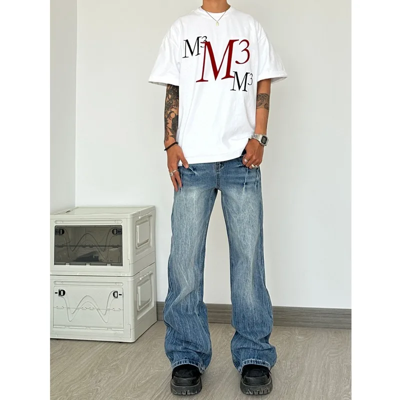 

Style Vibe Lightning Burst Pattern Flared Jeans For Men Summer High Street Straight Versatile Slimming Pants