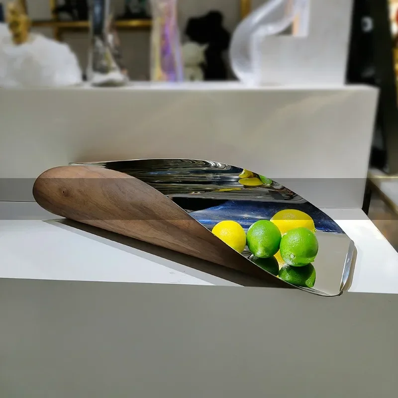 Luxury Geometric Stainless Steel Rolled Edge Silver Storage Tray, Fruit Tray, Bedroom, Study, Desktop Decoration Ornaments