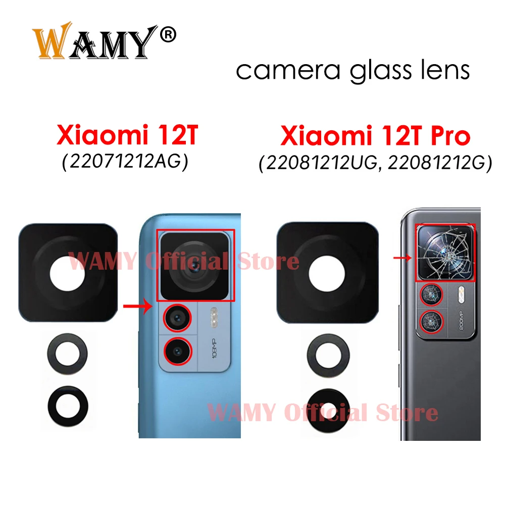 WAMY Rear Back Camera Glass Lens Cover For Xiaomi 12T /12T Pro With Frame Bezel Replacement 22071212AG 22081212UG 22081212G