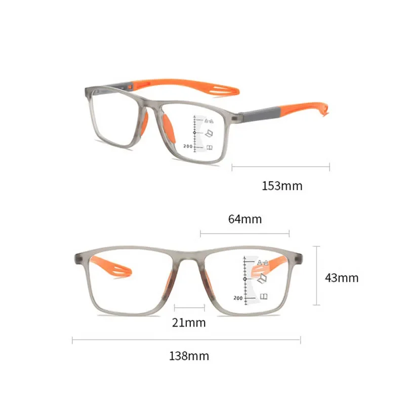 Lunettes de lecture multifocales progressives pour femmes, lunettes de sport, anti-lumière bleue, presbytie, monture TR90 ultralégère, lunettes de vue de près et de loin