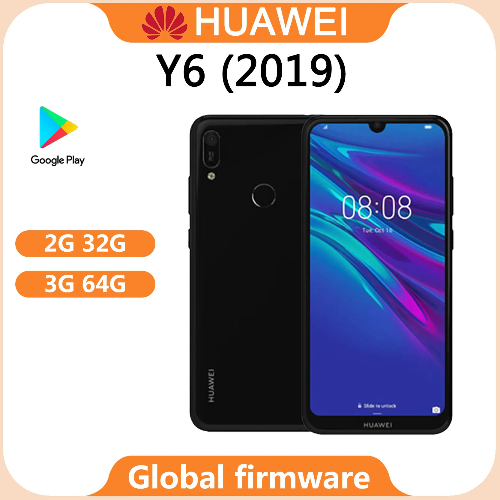 HUAWEI Y6（2019） smartphone 6.09'' 1560x 720 pixel 3020mAh Global firmware Original used phone