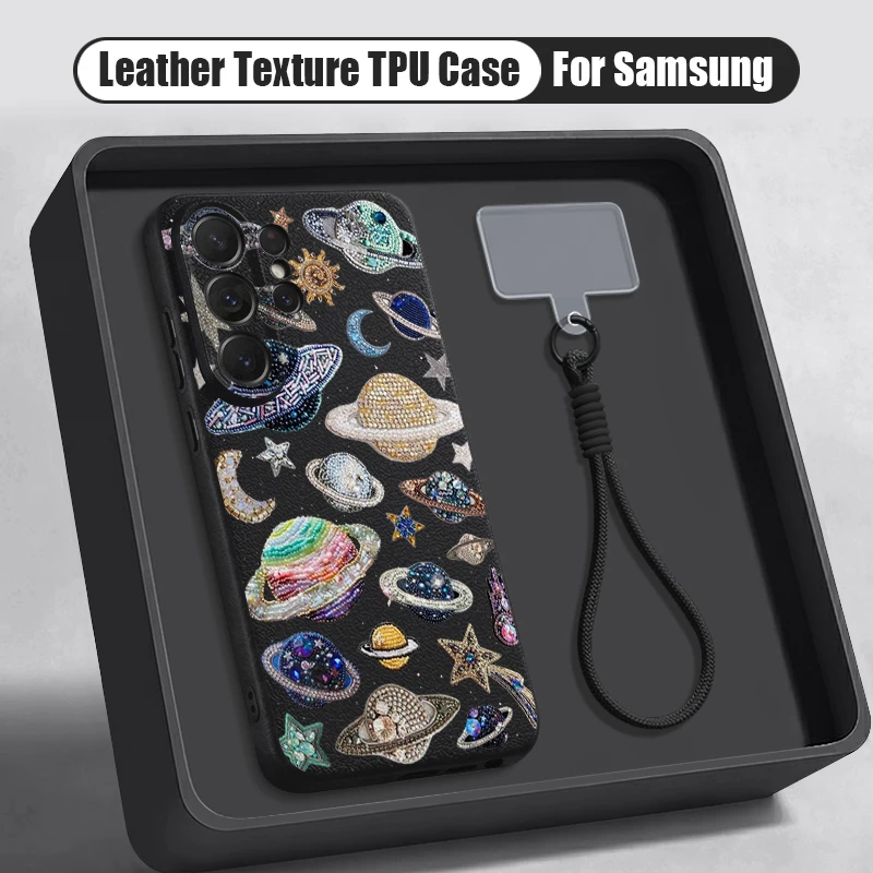 Planet Pattern Lanyard Phone Case For Samsung Galaxy S26 S25 S24 Ultra S23 S25 FE A57 A37 A17 A56 A55 A16 A26 A545G  Soft Cover