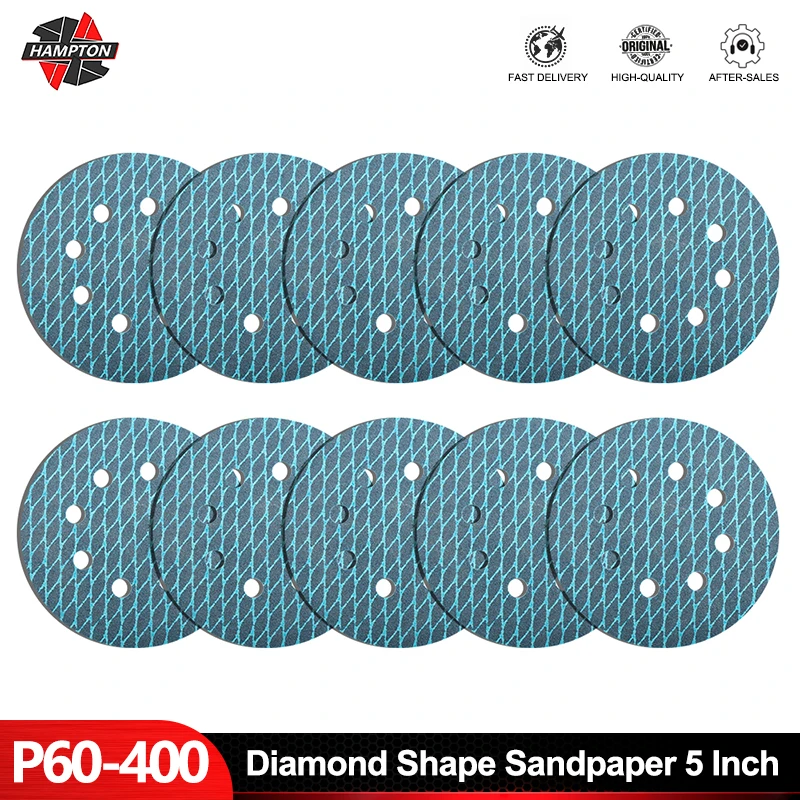 

HAMPTON 5 Inch(125mm) Diamond Shape Orbital Sander Sandpaper Sanding Disc Grit 60-400 8 Hole Hook And Loop Pads Abrasive Tools