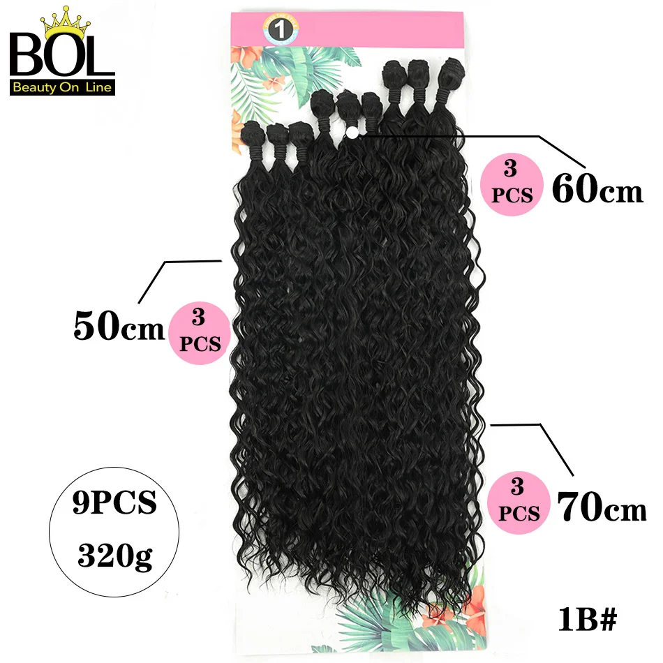 BOL-Bundles de cheveux bouclés pour femmes, Exetension de cheveux synthétiques longs, Faux cheveux, Water Wave, Heat Degré, Tête complète, 20 po, 24 po, 28 po, 9 pièces