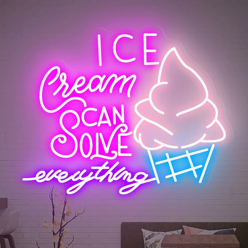 

Ice Cream Solves Everything Neon Sign Custom Ice Cream Bar Signs Food Shop Neon Art Party Personalized Neon Light Wall Decor