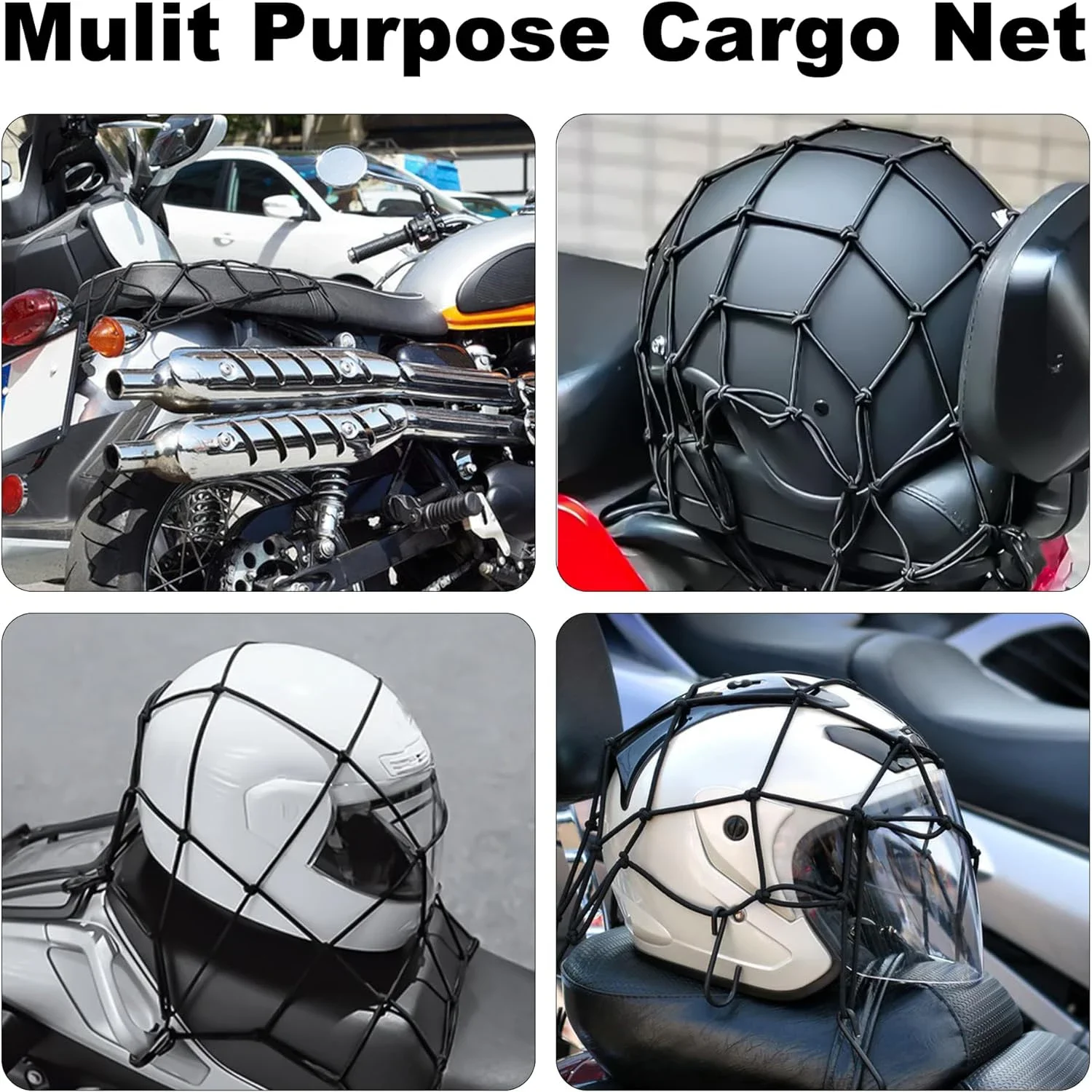 Motorcycle Cargo Net Bike Luggage Net adjustable High Elastic Hold Down Fuel Tank with Hooks Motorcycle Net for Helmet Storage