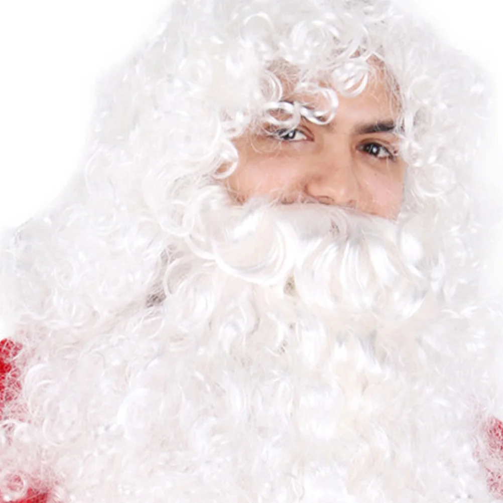 Santa คอสเพลย์ Photobooth Props สีขาว Curly Santa Claus เครายาวคริสต์มาส Santa เครื่องแต่งกาย Props ยาว Curly Beard