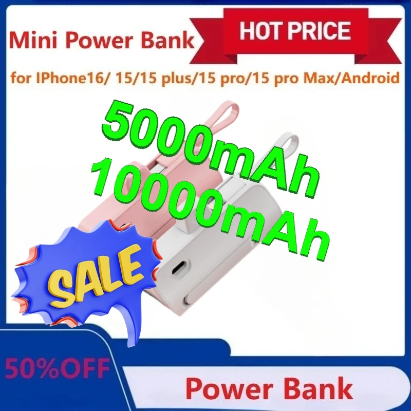 

Mini Power Bank 10000mAh 5000mAh Power Phone Charger Capsule Dual USB-C Ports for IPhone16/ 15/15 plus/15 pro/15 pro Max/Android