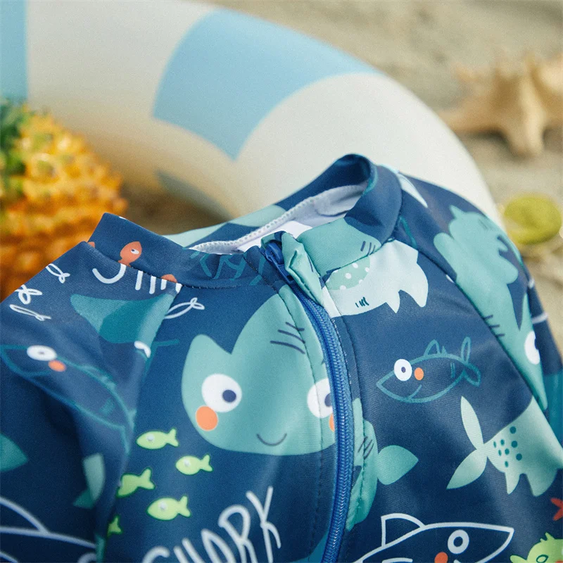 Tregren Infant Baby Boys Swimsuit Long Sleeve Zip-up Shark/Coconut Tree Print Swimwear Summer Bathing Suit Beachwear Rash Guard