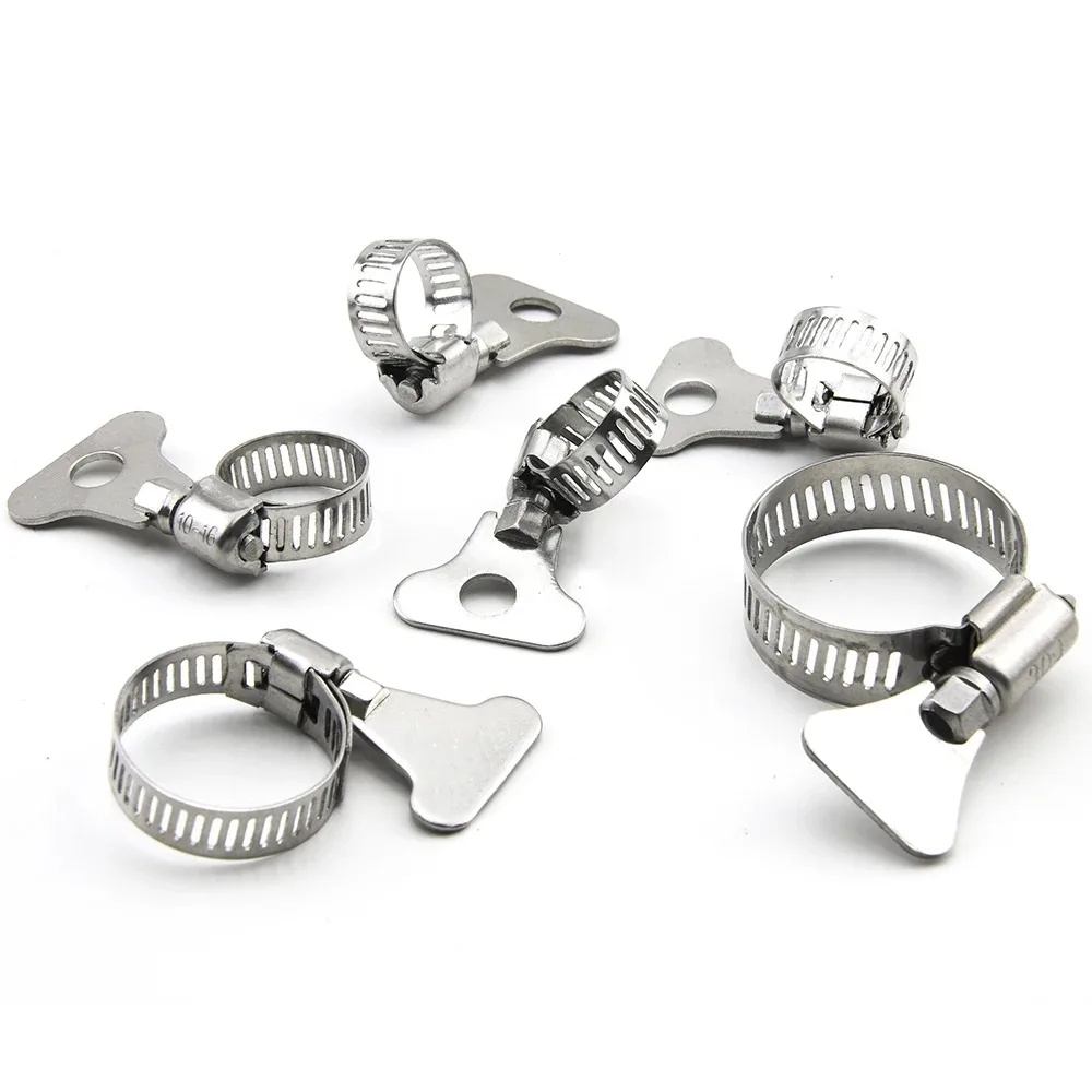 10Pcs 304 Stainless Steel Hand Twist Hose Clamp 6-44mm Adjustable Pipe Clip For Water Pipe Filter Fixing Hand-tight Pipe Clamps