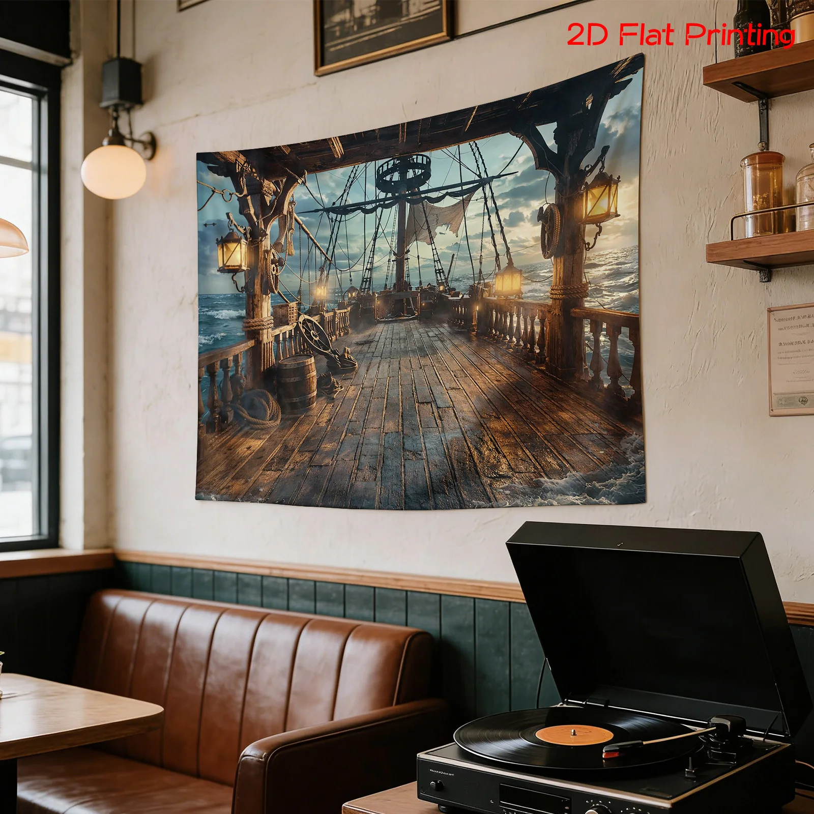 Vintage Pirate Ship Canvas Wall Tapestry Print Nautical Decor Maritime Sailor Art for Living Room Bedroom Coastal Adventure Home