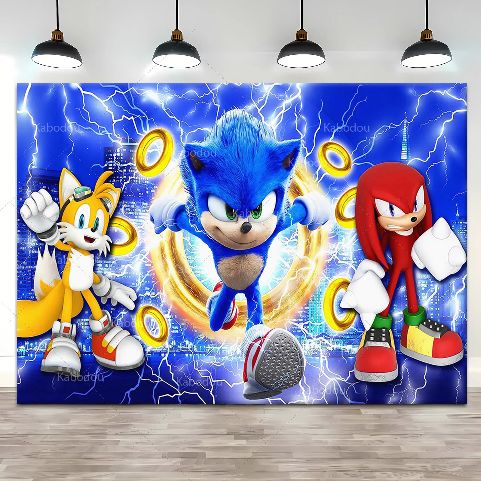 Sonic Birthday Party Background Decor Boy Kid Birthday Party Blue Running Hero Theme Photography Backdrop Cloth Banner Vinyl