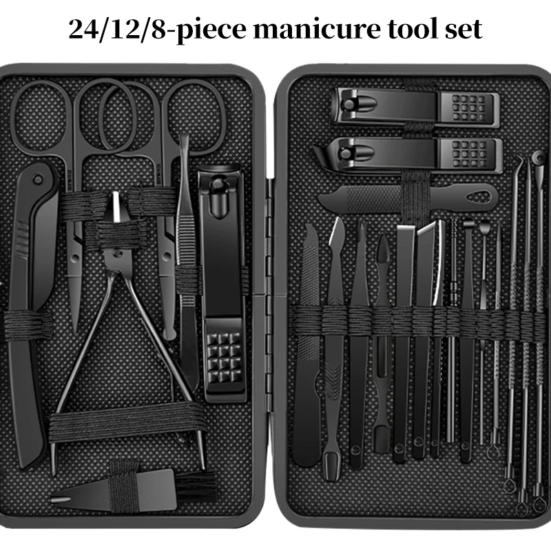 

Набор инструментов для кусачек для ногтей, 8/10/24 предметов, черная портативная дорожная коробка, ножницы для ногтей, профессиональные кусачки для ногтей и педикюра