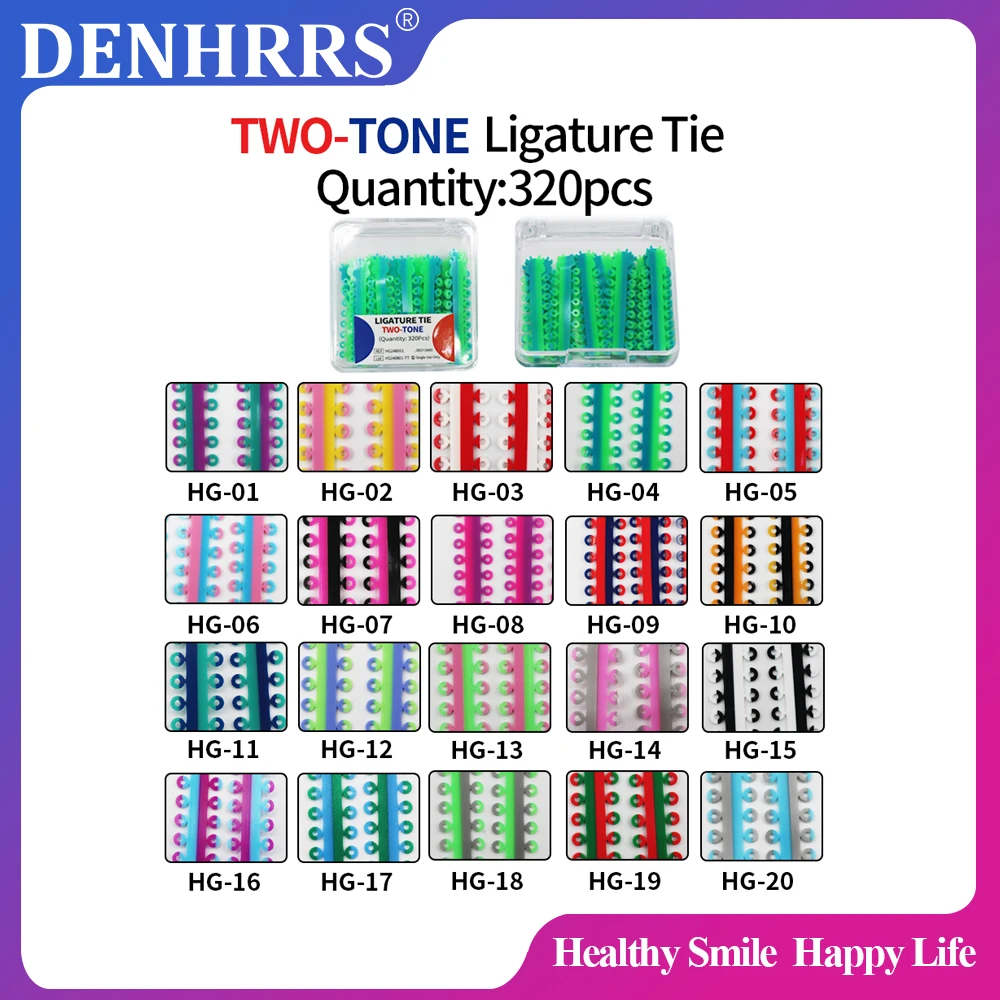Two Tone 320Pcs/Box 20Sticks Dual Color Dental Orthodontic Ligature Tie Elastic Rubber Ties