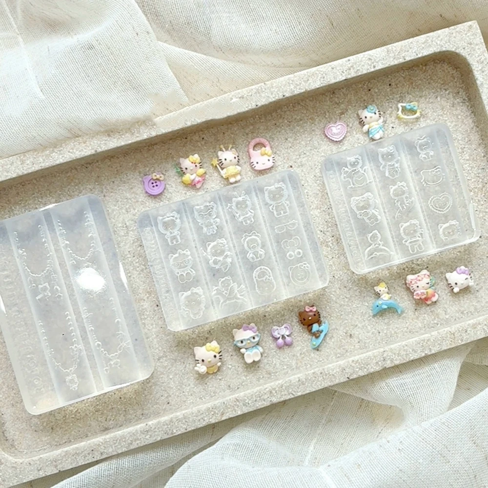 

Cartoon Kawaii Sanrio Hello Kitty Series Silicone Nail Mold Accessories Surfing Party Necklace Kt 3D Acrylic Nail Mold Girl Gift