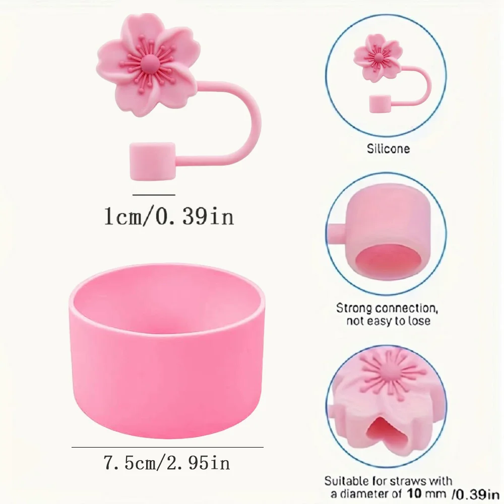 7Pcs Cup Accessories Set for 40oz Stanley - Water Bottle Handle Strap,Silicone Flower Straw Topper Cover Cap, Silicone Boot