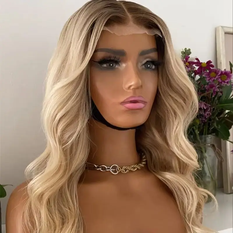 Dark Roots 13x4 Ombre Platinum Blonde Body Wave Lace Front Wigs For Women HD Transparent Lace Wigs 100% Human Hair Glueless Wig