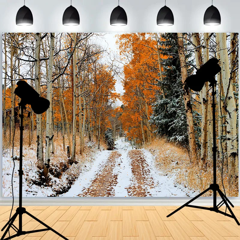 Snowflake Pine Forest Frozen Stream Photography Background Frost Snow Hill Winter Wonderland Photo Studio Backdrops AM-05