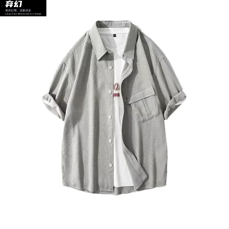 

Senior sense of loose five -point sleeve shirt Male short -sleeved summer handsome shirt worker jacket