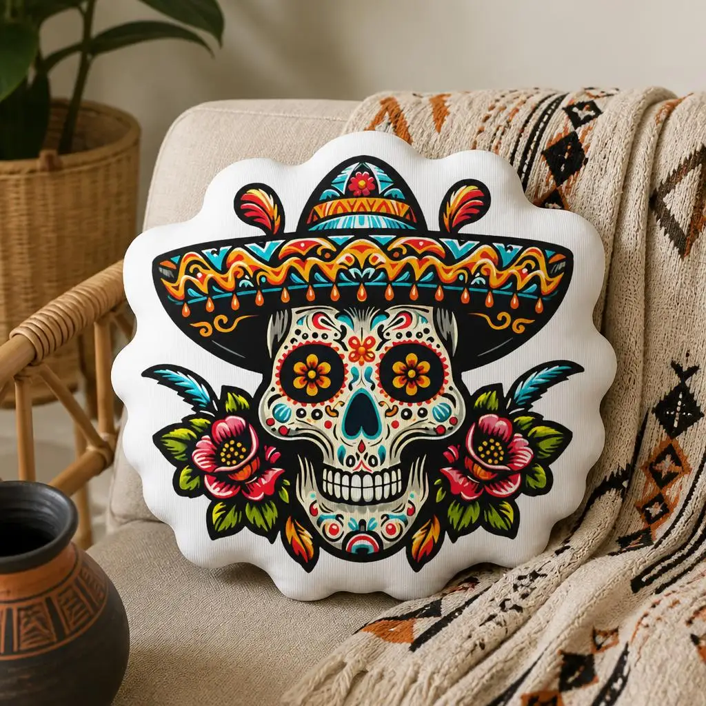 Mexican Calavera Skull Day of the Dead Funny Pillow Cushion Irregular Stuffed Throw Pillow Home Decor Gift Sofa Bed