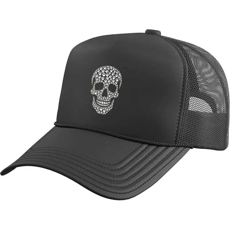 Dog paw Halloween Human Skull Spooky Dog Lovers Trucker Hat with Adjustable Mesh Back