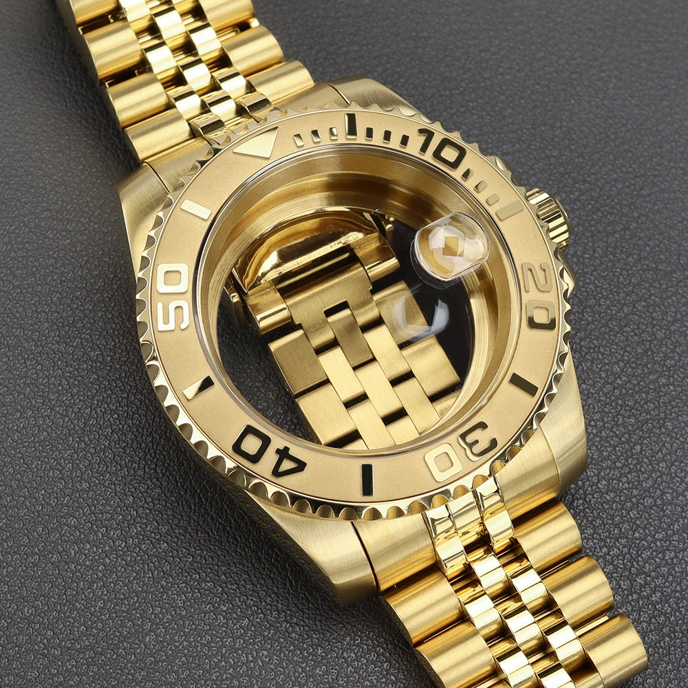 

40mm Gmt Yacht Water Resistant Watch Case With Sapphire Crystal For NH35 NH36 NH34/38 8215 2824 Movt Fine Adjustment Slide Clasp