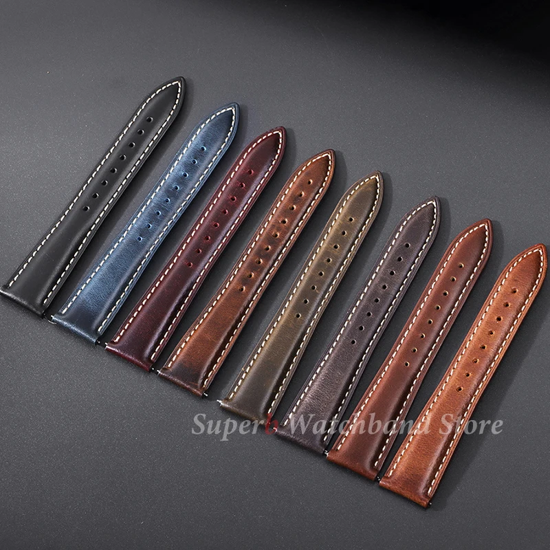 خمر النفط الشمع الجلود سوار لساعة سامسونج غالاكسي 18/19/20/21/22/24 مللي متر خياطة جلد البقر الإفراج السريع حزام جلد العجل