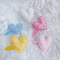 2PCS Princess Candy Color Sequin Heart Shape Girl Cute Hairpins Children Headwear Hairgrip Hair Clips Barrettes Hair Accessories